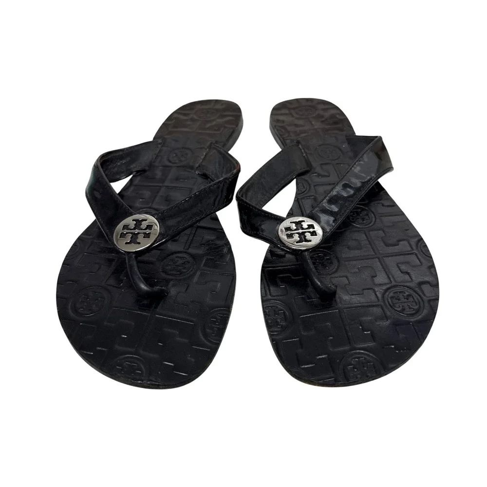 Tory Burch Patent Leather Thong Strap Sandals Women's Size US 7 Casual Flip Flop